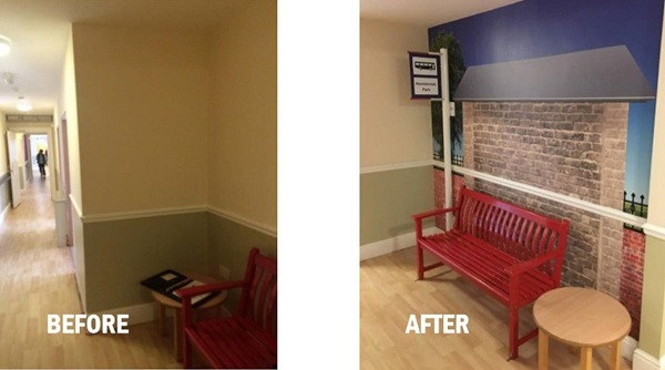 care home mural before and after